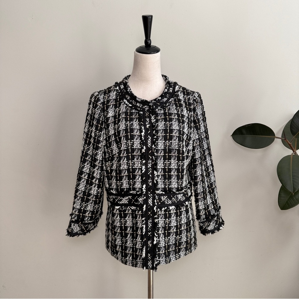Lafayette 148 Plaid Sparkly Tweed Blazer 12